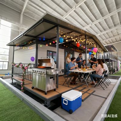 220V điện áp mở rộng đôi cánh 20ft Container House với một 32 bảo vệ rò rỉ và thép cột uốn cong các bộ phận 2.0mm