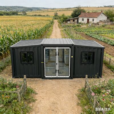 Container 20ft có thể gập lại với kích thước gập 5900 × 2200 × 2480(mm), Sàn sợi xi măng chống cháy dày 18mm và Bảo hành 1 năm